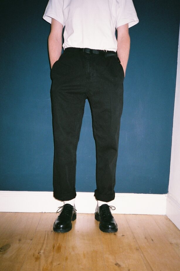 Front of the Gramicci pants in black. Our review pick for the best comfortable pants for men.