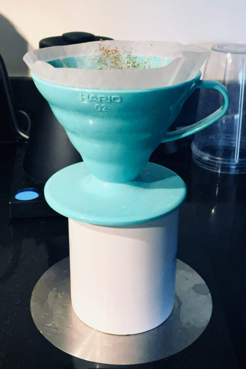 Hario V60 Coffee Dripper and filter paper.