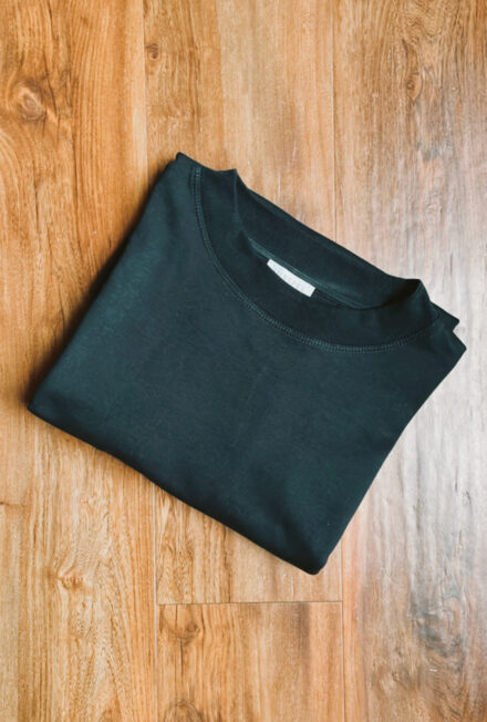 Sunspel mock-neck t-shirt in black. Freddie Kemp’s favourite everyday t-shirt.